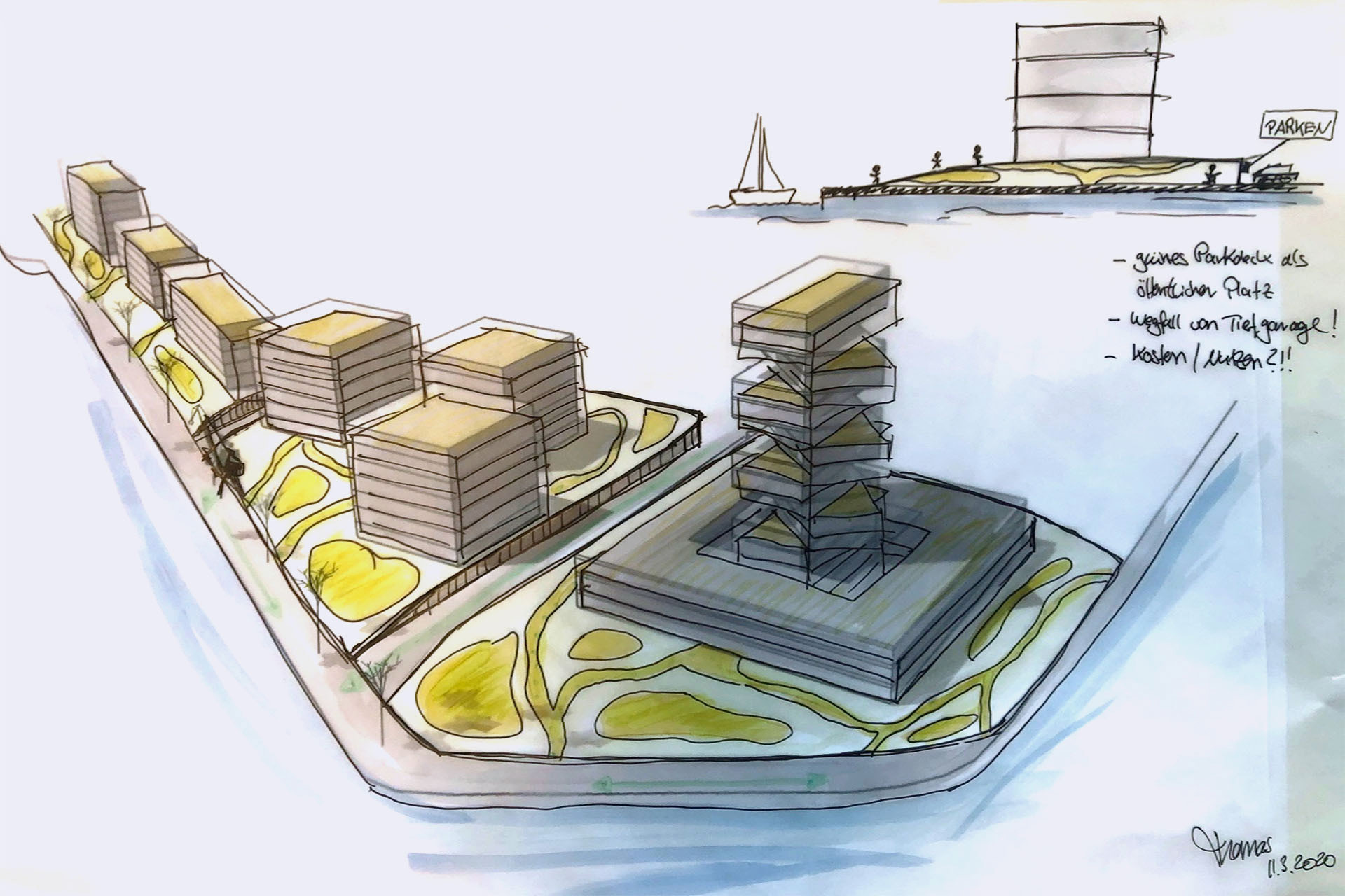Skizze zur Studie Hafenpromenade in Münster von vorstufe Projektentwicklung